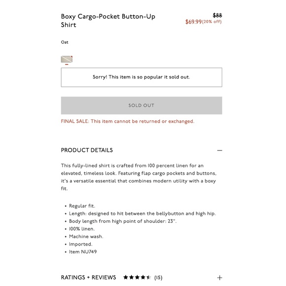 Madewell - Boxy Cargo-Pocket Button-Up Shirt, Oat, Medium, NWOT - Picture 7 of 8